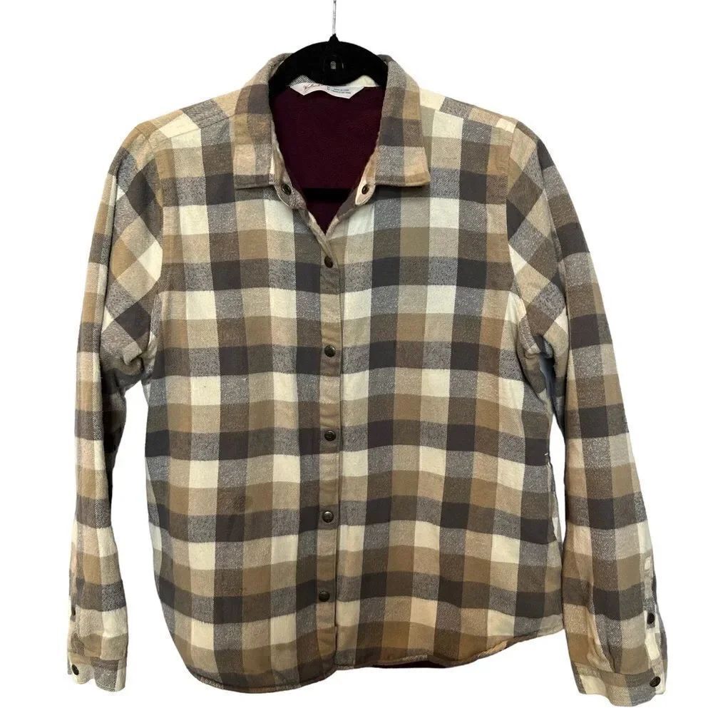 Woolrich Women's Fleece Lined Flannel Shirt Gray/Tan Plaid size Medium